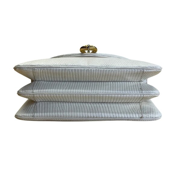 Vintage Finesse White Faux Lizard Leather Handbag Gold Chain Strap & Twist Clasp - Picture 5 of 8